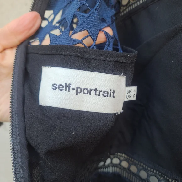 Self Portrait | High Neck Star Lace Panelled Dress in Navy Blue Black Size 0 - Picture 4 of 10